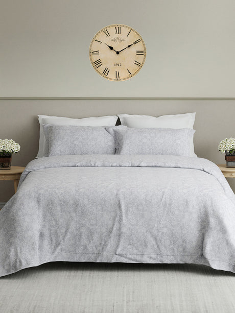 100% Cotton King Bedsheet Set, 300 TC Grey Floral - Perfect for Gifting, Cottage Garden