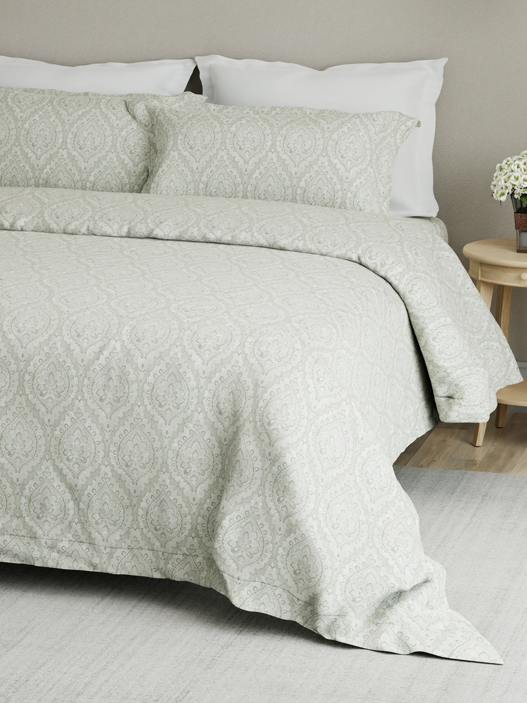 Cottage Garden 100% Cotton 300 TC Grey Ethnic Print King Bedsheet with 2 Pillow Covers - Perfect for Gifting