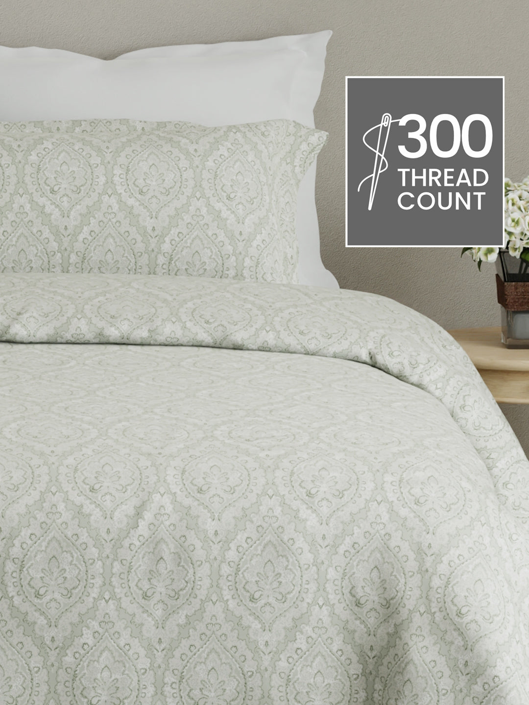 Cottage Garden 100% Cotton 300 TC Grey Ethnic Print King Bedsheet with 2 Pillow Covers - Perfect for Gifting