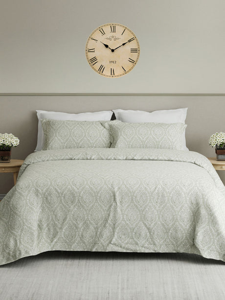 100% Cotton King Bedsheet Set, 300 TC Grey Ethnic Print - Perfect for Gifting, Cottage Garden