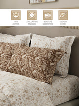 Royal Essence 100% Cotton 400 TC White & Brown Digital Floral Print King Bedsheet with 4 Pillow Covers