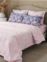Royal Essence 100% Cotton 400 TC Pink & Purple Digital Floral Print King Bedsheet with 4 Pillow Covers