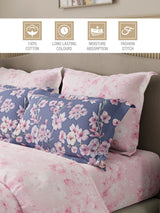 Royal Essence 100% Cotton 400 TC Pink & Purple Digital Floral Print King Bedsheet with 4 Pillow Covers