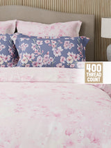 Royal Essence 100% Cotton 400 TC Pink & Purple Digital Floral Print King Bedsheet with 4 Pillow Covers