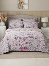 Royal Essence 100% Cotton 400 TC Pink & Blue Digital Floral Print King Bedsheet with 4 Pillow Covers