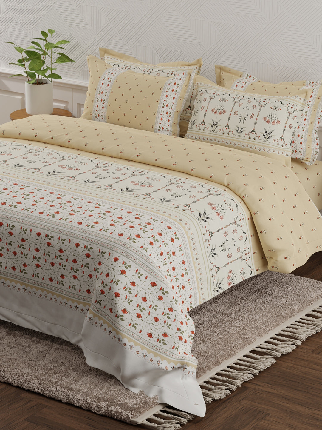 Platinum Pulse 100% Cotton 800 TC Beige Digital Meenakari Print King Bedsheet with 4 Pillow Covers