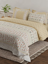 Platinum Pulse 100% Cotton 800 TC Beige Digital Meenakari Print King Bedsheet with 4 Pillow Covers