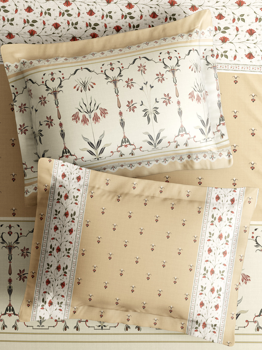 100% Cotton 800 TC King Bedsheet Set, Beige Digitally Printed, Platinum Pulse Collection, Meenakari Design Prints
