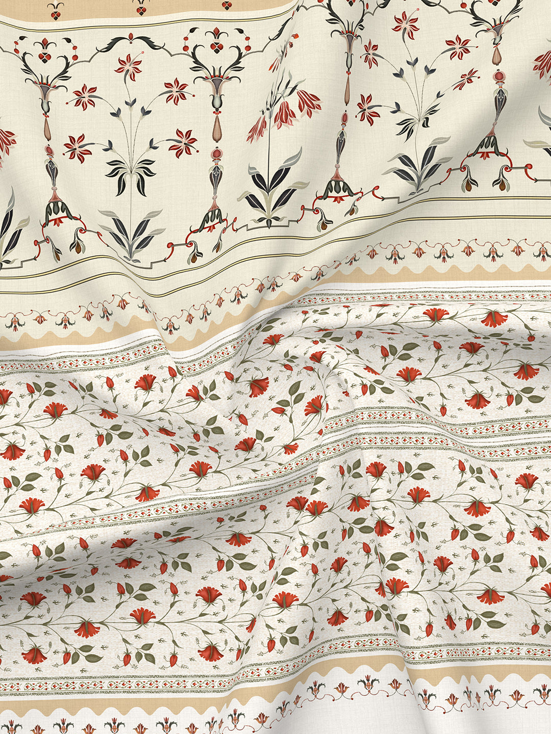 Platinum Pulse 100% Cotton 800 TC Beige Digital Meenakari Print King Bedsheet with 4 Pillow Covers