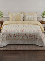 100% Cotton 800 TC King Bedsheet Set, Beige Digitally Printed, Platinum Pulse Collection, Meenakari Design Prints