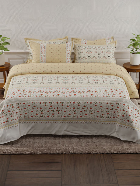 100% Cotton 800 TC King Bedsheet Set, Beige Digitally Printed, Platinum Pulse Collection, Meenakari Design Prints