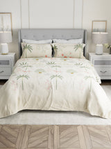 Gardenia Augusta 100% Cotton 300 TC Cream & Green Digital Floral Print King Bedsheet with 2 Pillow Covers
