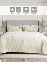 Gardenia Augusta 100% Cotton 300 TC Cream & Green Digital Floral Print King Bedsheet with 2 Pillow Covers
