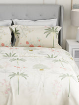 Gardenia Augusta 100% Cotton 300 TC Cream & Green Digital Floral Print King Bedsheet with 2 Pillow Covers