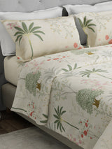 Gardenia Augusta 100% Cotton 300 TC Cream & Green Digital Floral Print King Bedsheet with 2 Pillow Covers