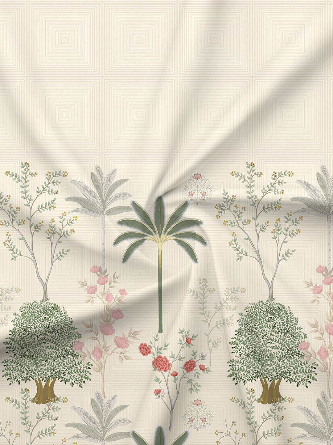 Gardenia Augusta 100% Cotton 300 TC Cream & Green Digital Floral Print King Bedsheet with 2 Pillow Covers