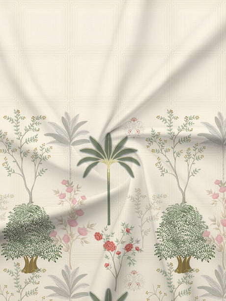 Gardenia Augusta 100% Cotton 300 TC Cream & Green Digital Floral Print King Bedsheet with 2 Pillow Covers