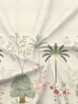 Gardenia Augusta 100% Cotton 300 TC Cream & Green Digital Floral Print King Bedsheet with 2 Pillow Covers