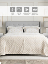 Gardenia Augusta 100% Cotton 300 TC White & Beige Digital Ethnic Print King Bedsheet with 2 Pillow Covers