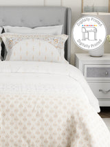 Gardenia Augusta 100% Cotton 300 TC White & Beige Digital Ethnic Print King Bedsheet with 2 Pillow Covers