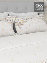 Gardenia Augusta 100% Cotton 300 TC White & Beige Digital Ethnic Print King Bedsheet with 2 Pillow Covers