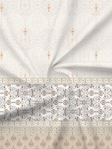 Gardenia Augusta 100% Cotton 300 TC White & Beige Digital Ethnic Print King Bedsheet with 2 Pillow Covers