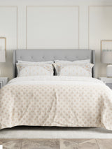 100% Cotton 300 TC White & Beige Digital Ethnic Print King Bedsheet with 2 Pillow Covers - Gardenia Augusta