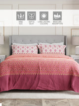 Gardenia Augusta 100% Cotton 300 TC Pink Digital Ethnic Print King Bedsheet with 2 Pillow Covers