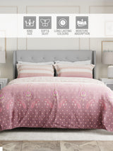 Gardenia Augusta 100% Cotton 300 TC Pink & White Digital Ethnic Print King Bedsheet with 2 Pillow Covers