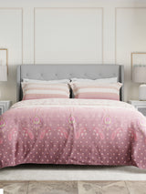 100% Cotton 300 TC Pink & White Digital Ethnic Print King Bedsheet with 2 Pillow Covers - Gardenia Augusta