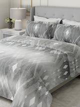 Gardenia Augusta 100% Cotton 300 TC Grey Digital Geometrical Print King Bedsheet with 2 Pillow Covers
