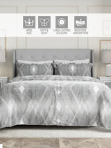 Gardenia Augusta 100% Cotton 300 TC Grey Digital Geometrical Print King Bedsheet with 2 Pillow Covers