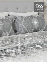 Gardenia Augusta 100% Cotton 300 TC Grey Digital Geometrical Print King Bedsheet with 2 Pillow Covers