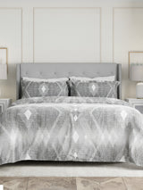 100% Cotton 300 TC Grey Digital Geometrical Print King Bedsheet with 2 Pillow Covers - Gardenia Augusta
