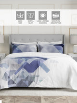 Gardenia Augusta 100% Cotton 300 TC Blue & Grey Digital Geometrical Print King Bedsheet with 2 Pillow Covers