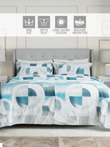 Gardenia Augusta 100% Cotton 300 TC Blue & White Digital Geometrical Print King Bedsheet with 2 Pillow Covers