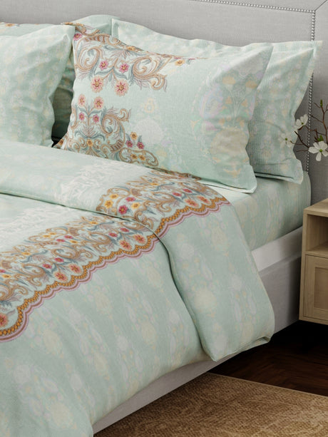 Luxe Loom 100% Cotton 600 TC Blue Floral King Bedsheet with 4 Pillow Covers
