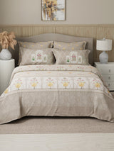 Royal Essence 100% Cotton 400 TC Grey Digital Floral Print King Bedsheet with 4 Pillow Covers