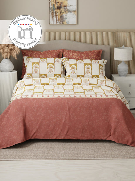 Royal Essence 100% Cotton 400 TC Multicolor Digital Ethnic Print King Bedsheet with 4 Pillow Covers