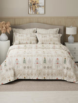 Royal Essence 100% Cotton 400 TC White Digital Ethnic Print King Bedsheet with 4 Pillow Covers