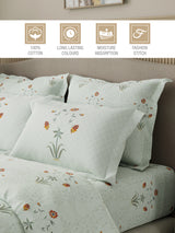Royal Essence 100% Cotton 400 TC White Digital Floral Print King Bedsheet with 4 Pillow Covers