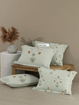 Royal Essence 100% Cotton 400 TC White Digital Floral Print King Bedsheet with 4 Pillow Covers
