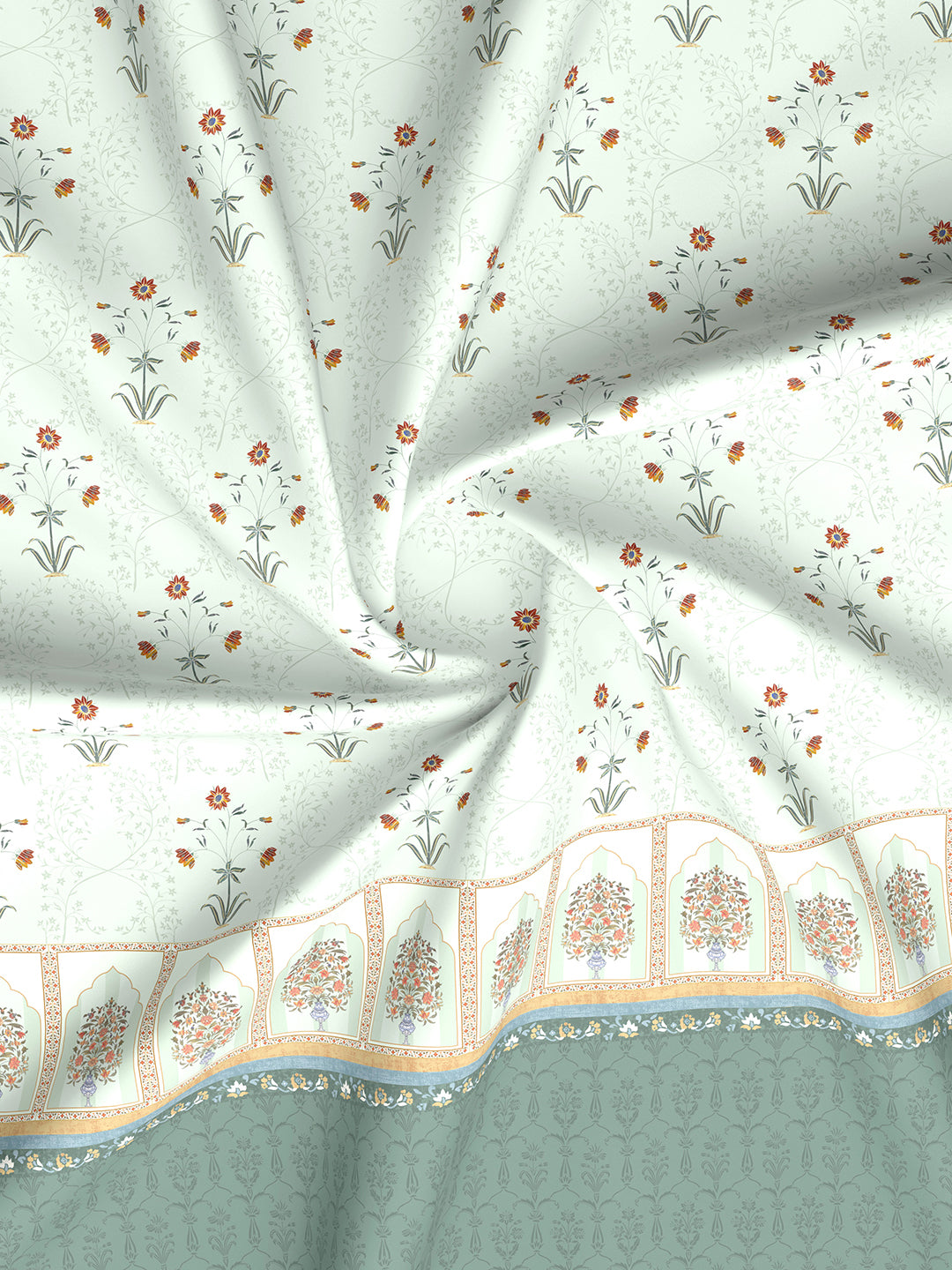 Royal Essence 100% Cotton 400 TC White Digital Floral Print King Bedsheet with 4 Pillow Covers