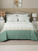 Royal Essence 100% Cotton 400 TC White Digital Floral Print King Bedsheet with 4 Pillow Covers