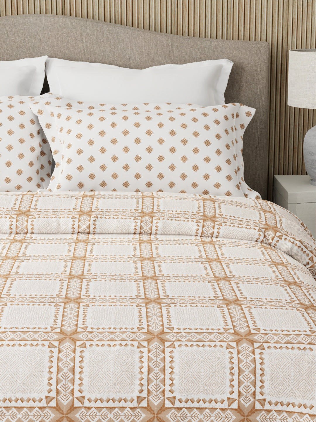 Embrace 100% Cotton 152 TC White & Brown Checks Print Double Bedsheet with 2 Pillow Covers