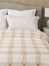 Embrace 100% Cotton 152 TC White & Brown Checks Print Double Bedsheet with 2 Pillow Covers