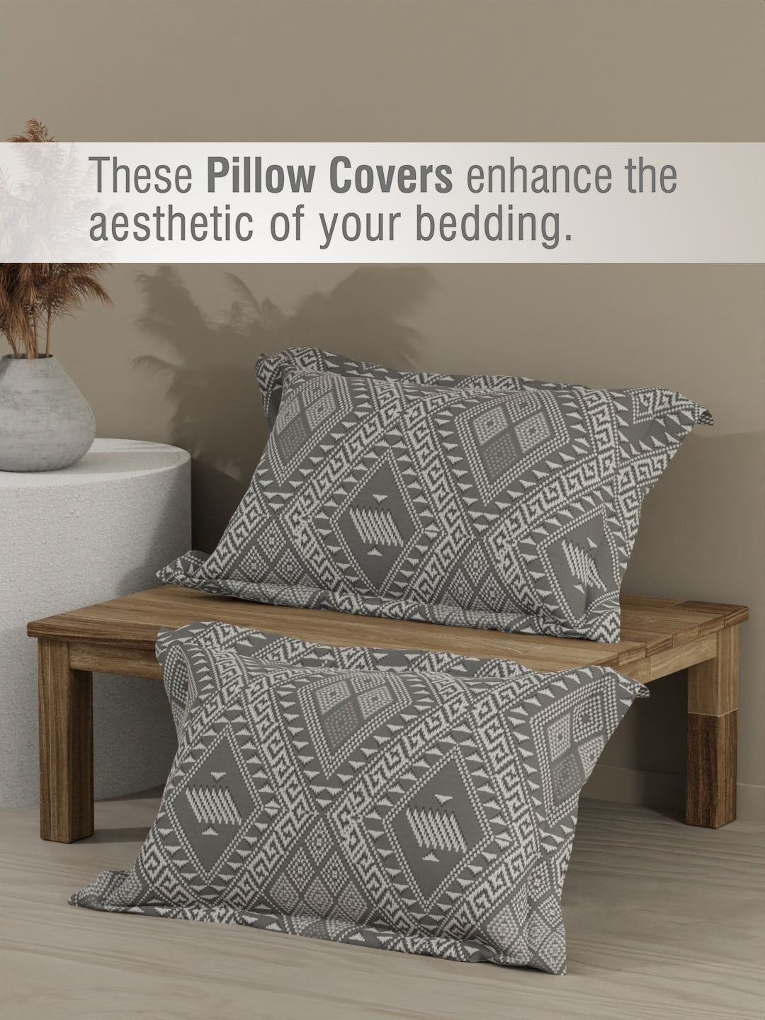 Embrace 100% Cotton 152 TC Grey Geometrical Print Double Bedsheet with 2 Pillow Covers
