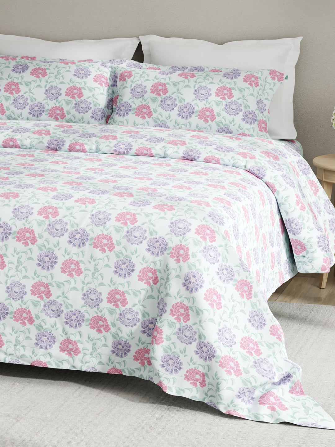 Embrace 100% Cotton 152 TC Blue Floral King Bedsheet with 2 Pillow Covers