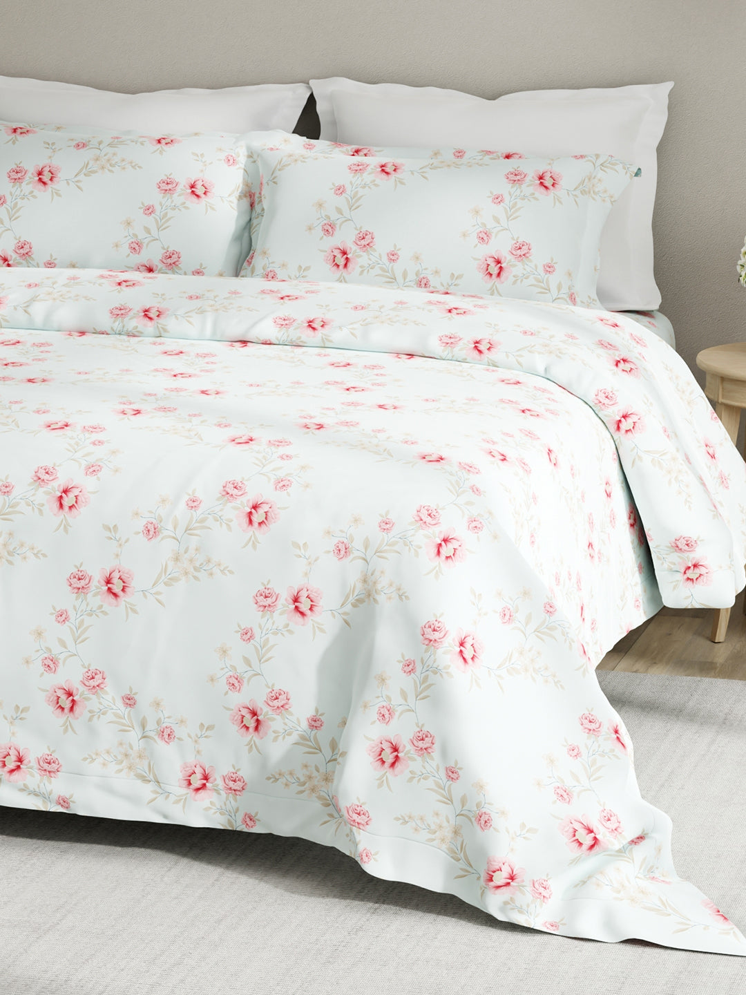 Embrace 100% Cotton 152 TC Blue & Pink Floral King Bedsheet with 2 Pillow Covers