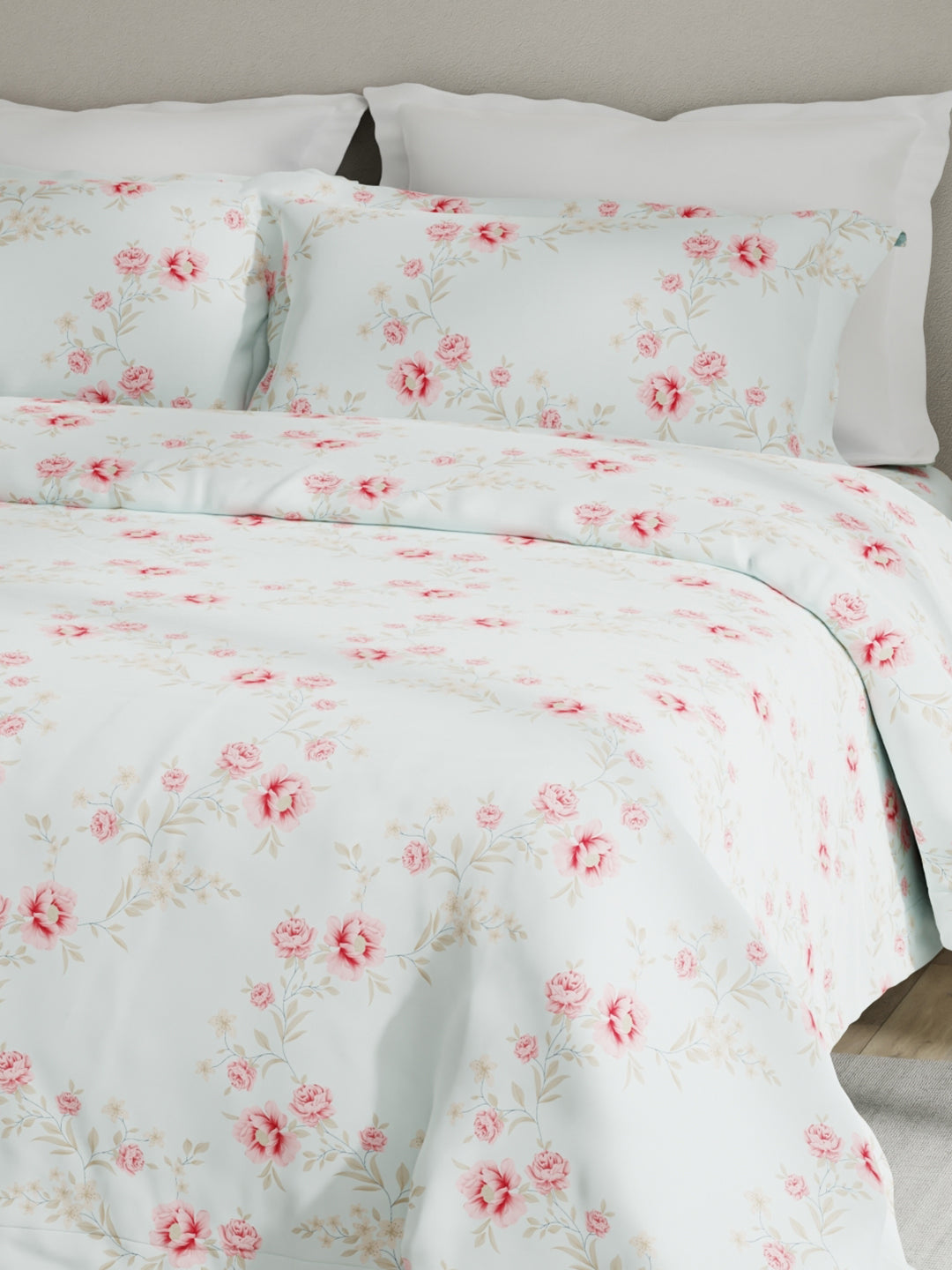 Embrace 100% Cotton 152 TC Blue & Pink Floral King Bedsheet with 2 Pillow Covers